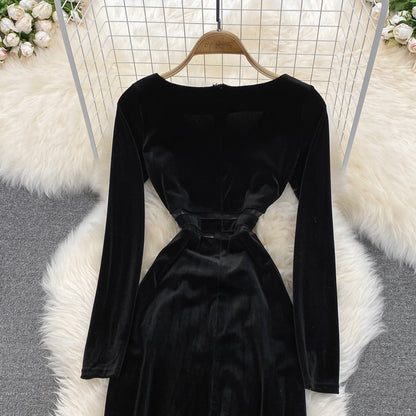 Black V Neck Long Sleeve Dress Fashion Dress  10844