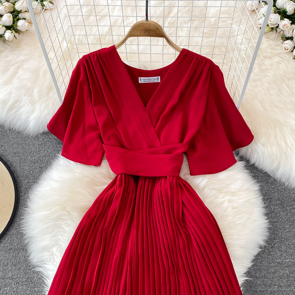Simple V Neck Short Dress A Line Fashion Dress  10728