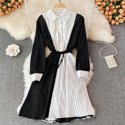 Simple A Line Striped Shirt Dress  10771