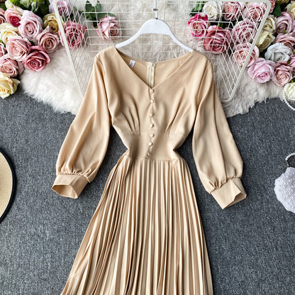 Simple V Neck Long Sleeve Dress Fashion Dress  10805