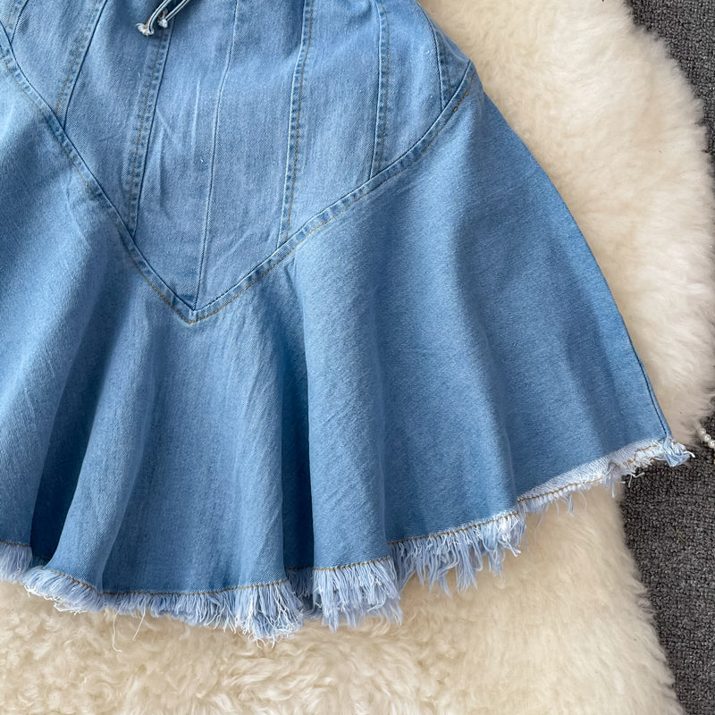 Cute Lace-Up Denim Dress A Line Fashion Dress  10733