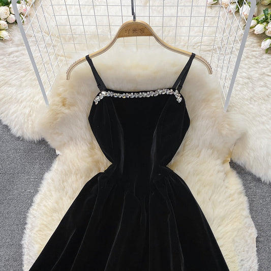 Black Velvet Short Dress Black Fashion Dress  10711