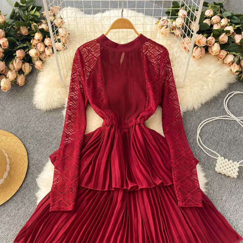 A Line Chiffon Lace Long Sleeve Dress Fashion Dress  10720
