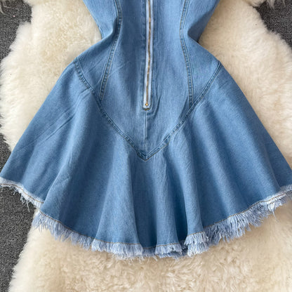 Cute Lace-Up Denim Dress A Line Fashion Dress  10733