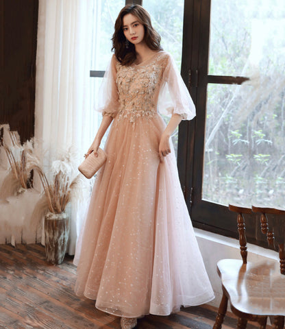 Cute tulle lace long prom dress A line evening dress  10554