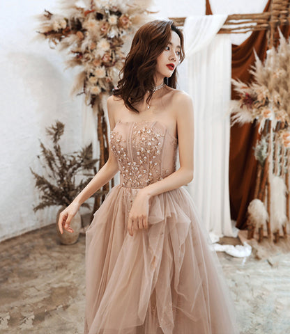 Cute tulle sequins long prom dress A line evening gown  10486