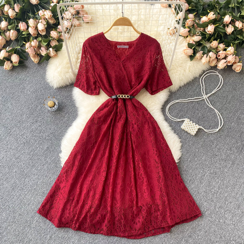 Cute V Neck Lace Short Dress A Line Fashion Dress  10668