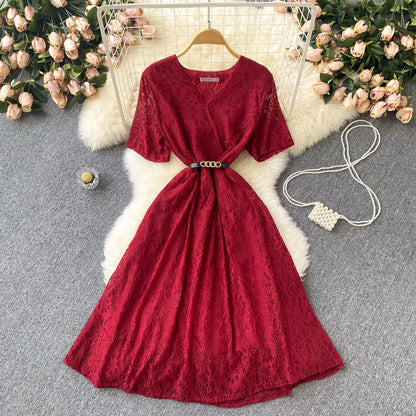 Cute V Neck Lace Short Dress A Line Fashion Dress  10668