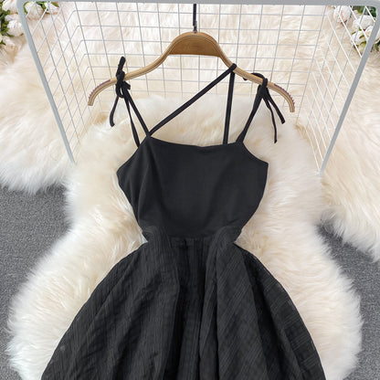 Black Irregular Backless Dress A Line Fashion Dress  10694