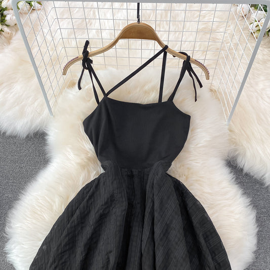 Black Irregular Backless Dress A Line Fashion Dress  10694