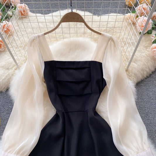 Black A Line Long Sleeve Dress Fashion Dress  10673