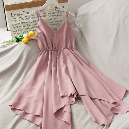 Cute V Neck Irregular Short Dress A Line Fashion Dress  10675