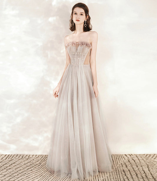 Cute tulle long A line prom dress evening dress  10544