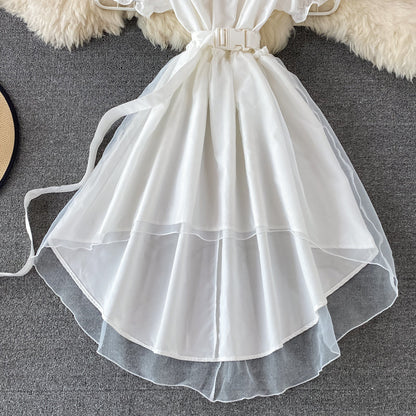 A Line High Low Dress White Fashion Dress Black A Line Dress  10678