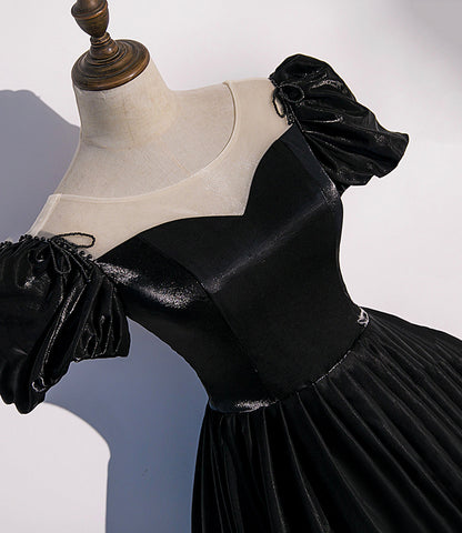 Black satin long prom dress A line evening gown  10347