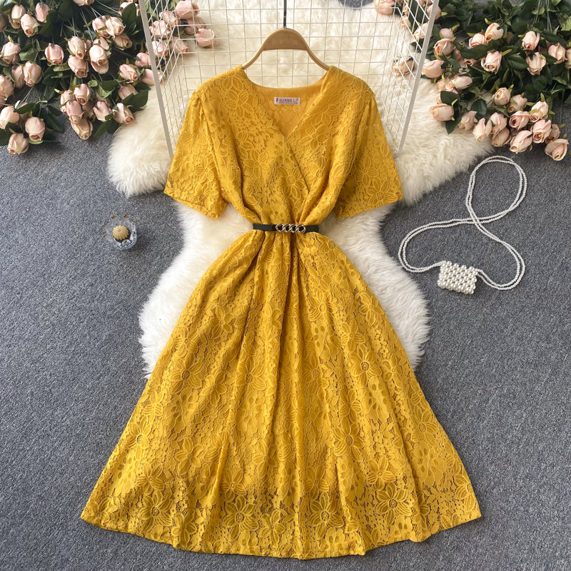 Cute V Neck Lace Short Dress A Line Fashion Dress  10668