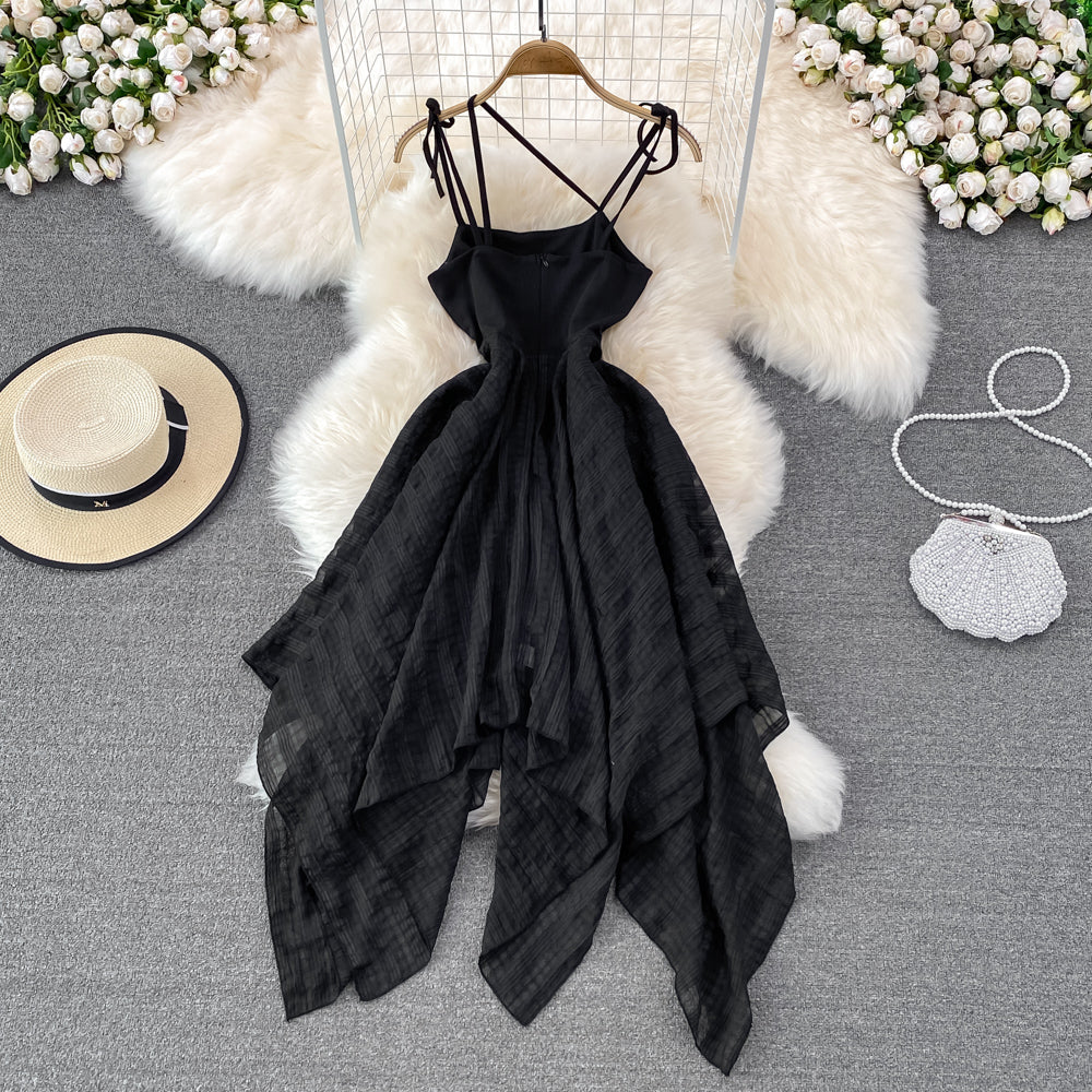 Black Irregular Backless Dress A Line Fashion Dress  10694
