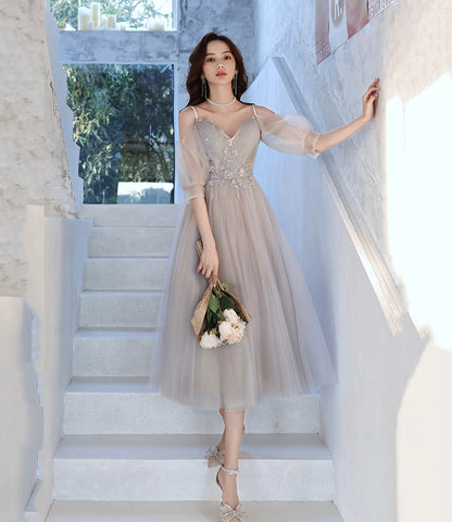 Cute tulle lace A line prom dress lace evening dress  10560