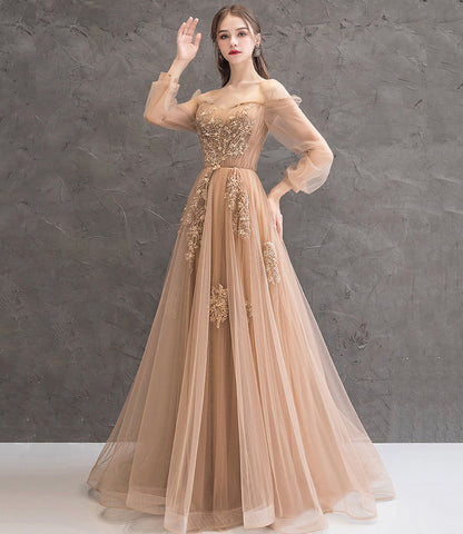 Elegant tulle lace long prom dress A line evening gown  10344