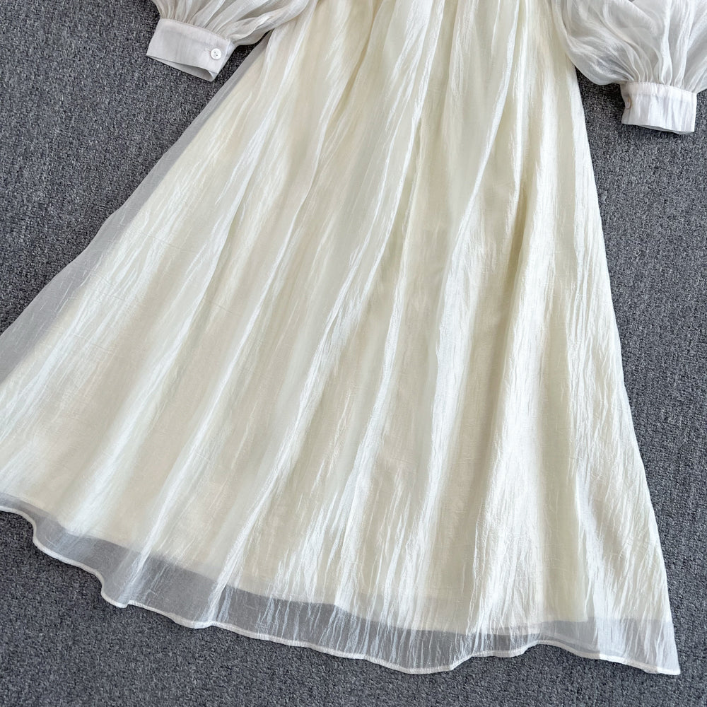 Champagne V Neck Long Sleeve Dress A Line Fashion Dress  10683