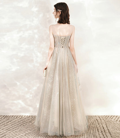 Champagne tulle sequins long prom dress evening dress  10542