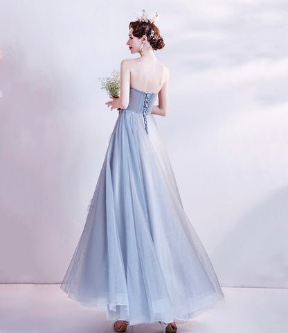 Cute tulle beads long prom dress A line evening dress  10511