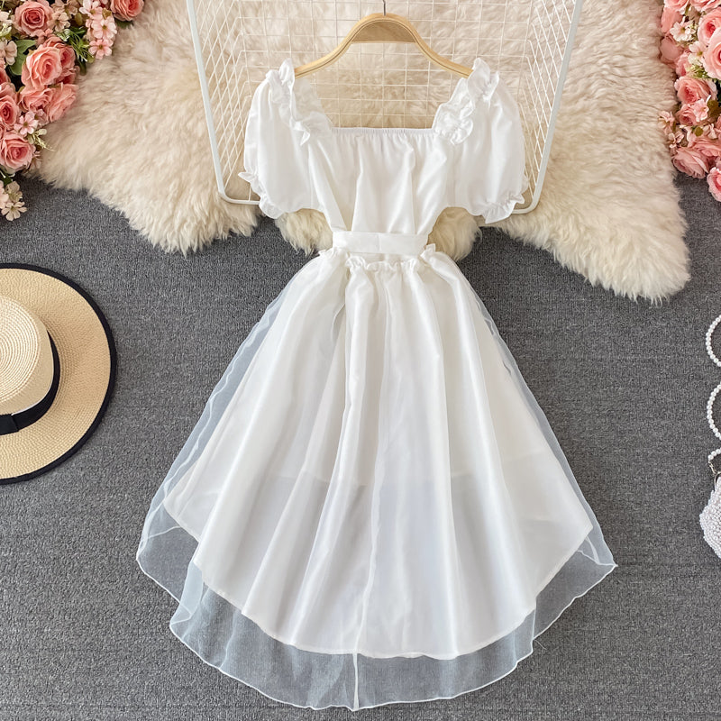 A Line High Low Dress White Fashion Dress Black A Line Dress  10678