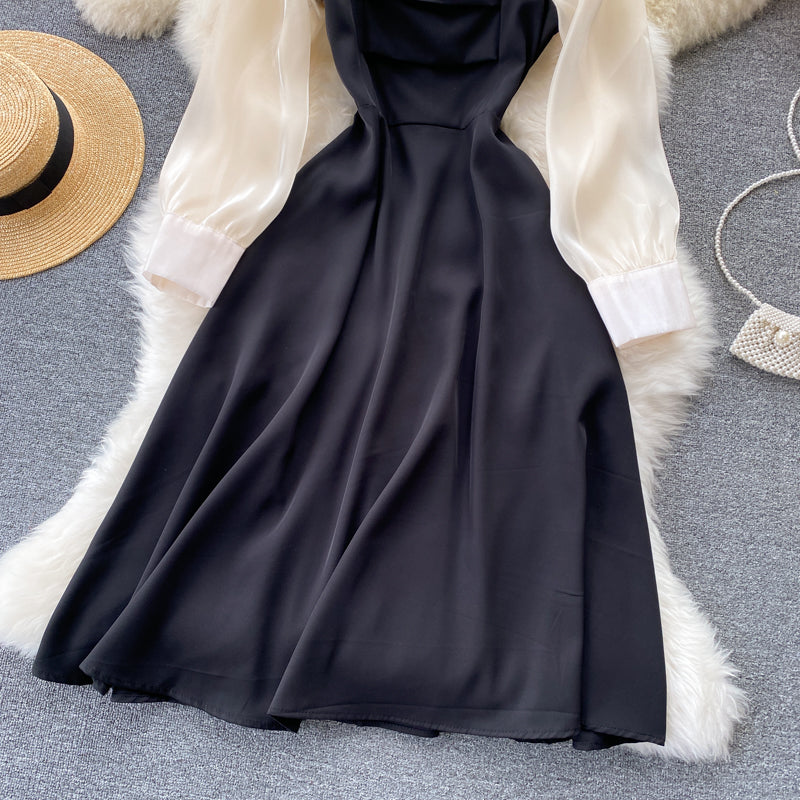 Black A Line Long Sleeve Dress Fashion Dress  10673