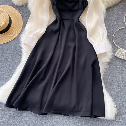 Black A Line Long Sleeve Dress Fashion Dress  10673