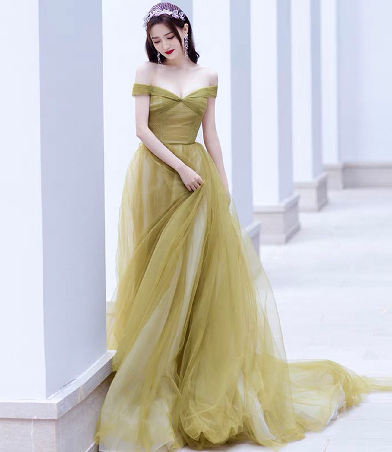 Cute tulle long prom dress A line evening gown  10337
