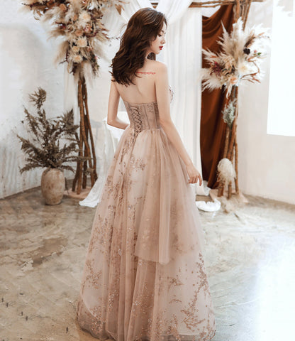 Cute tulle sequins long prom dress A line evening gown  10486