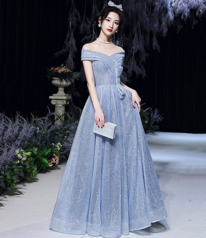 Blue tulle sequins long prom dress blue evening dress  10465