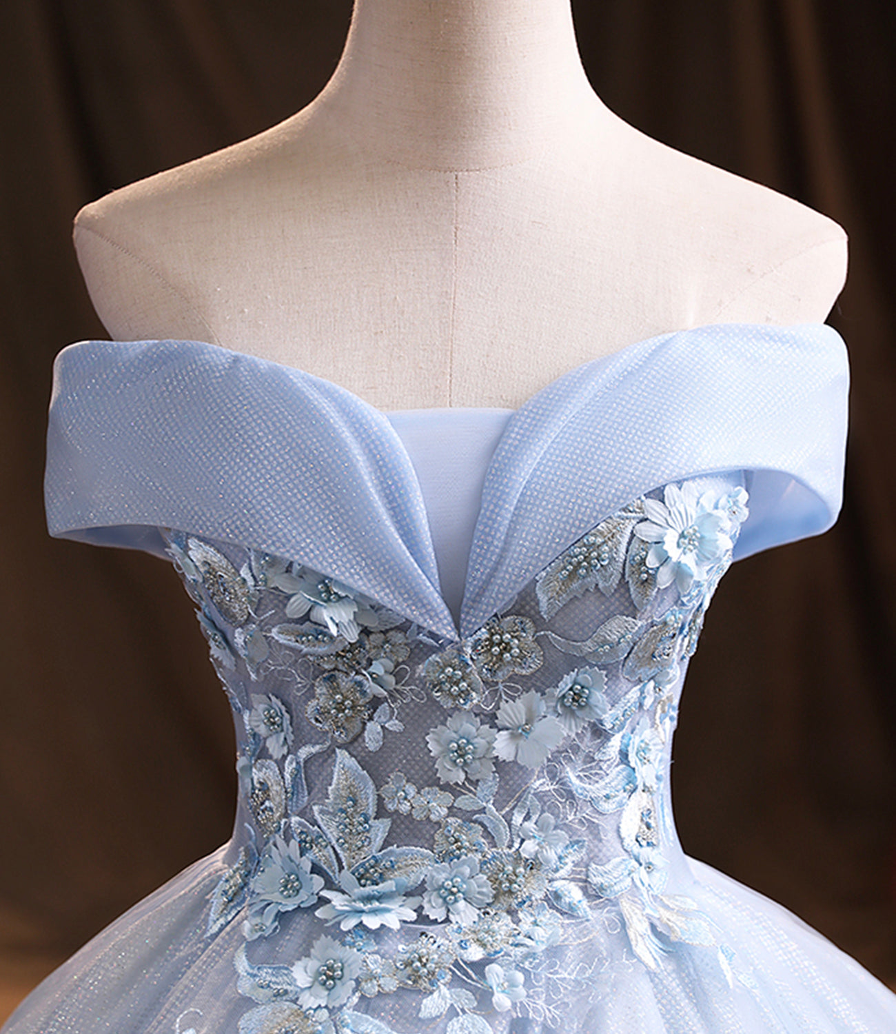 Blue tulle lace long ball gown dress formal dress  10386