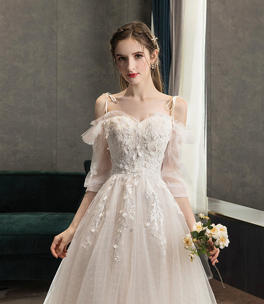 Cute tulle lace long prom dress A line evening dress  10573