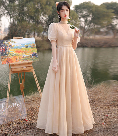 Cute tulle sequins long prom dress A line evening dress  10571