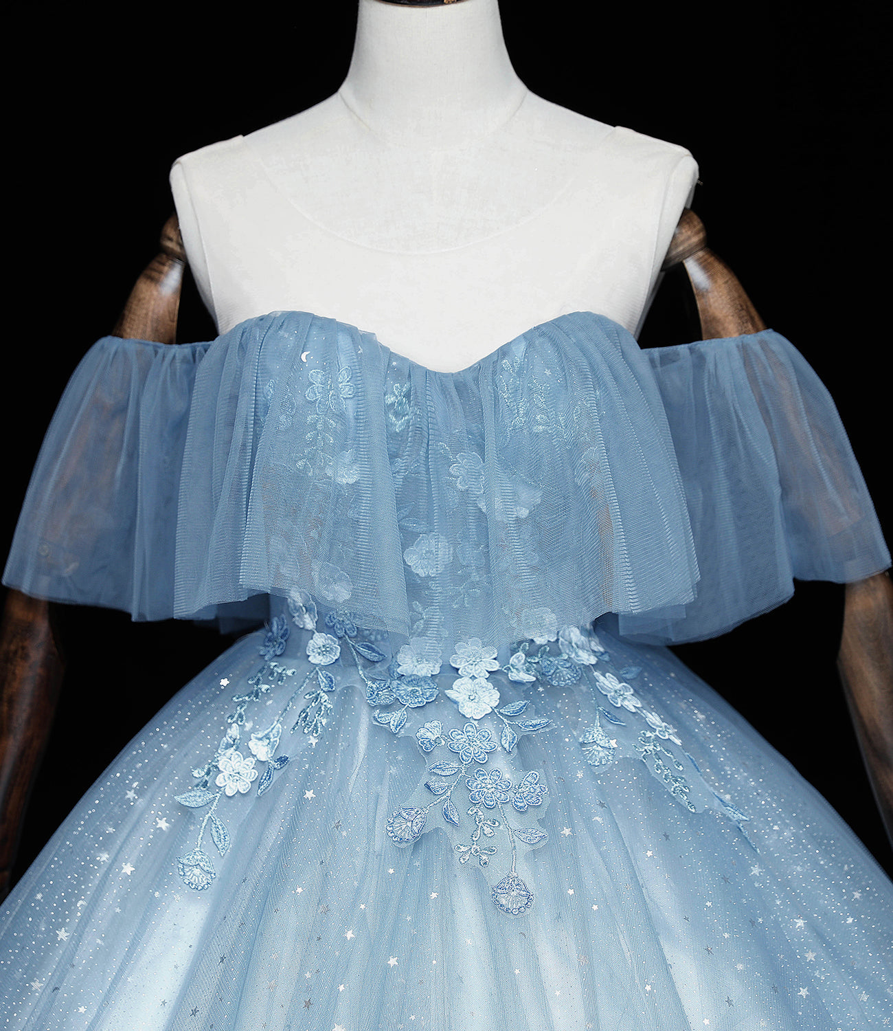 Blue tulle lace long ball gown dress A line formal dress  10461