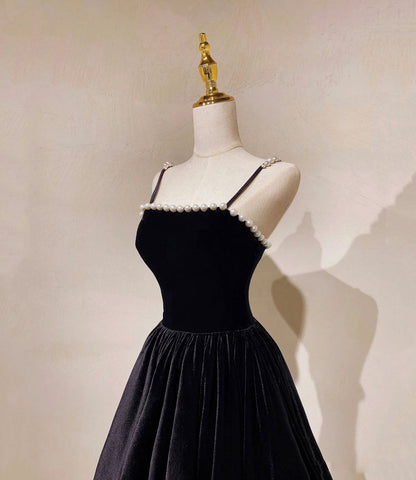 Black velvet long prom dress A line evening dress  10482
