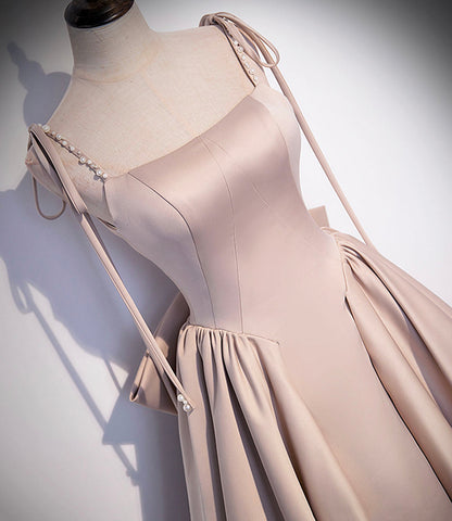 Cute satin long A line prom dress with bow  10404