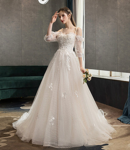 Cute tulle lace long prom dress A line evening dress  10573