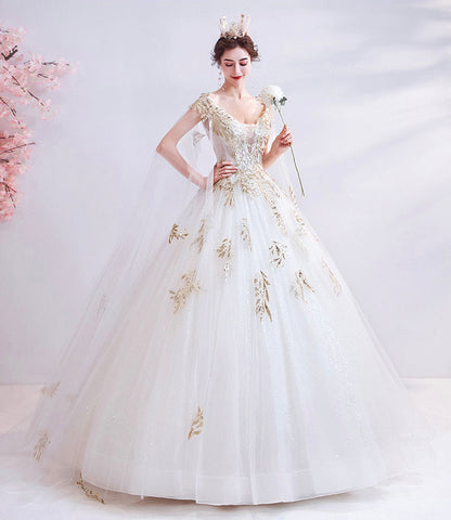 White tulle sequins long prom dress white evening dress  10537