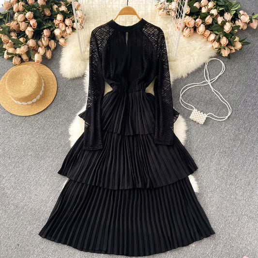 A Line Chiffon Lace Long Sleeve Dress Fashion Dress  10720