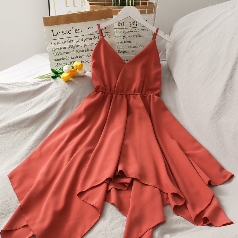 Cute V Neck Irregular Short Dress A Line Fashion Dress  10675
