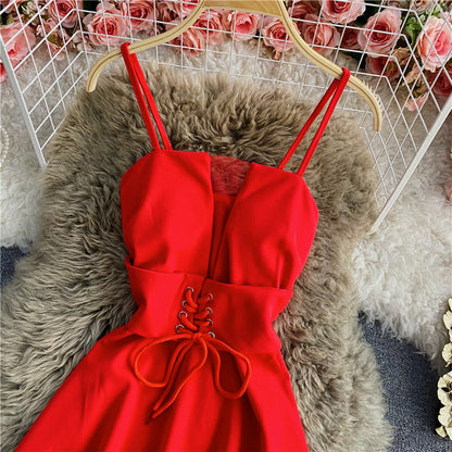A Line Lace Up Dress Fashion Dress  10699