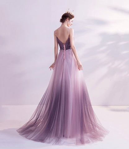 Purple tulle sequins long prom dress purple evening dress  10479