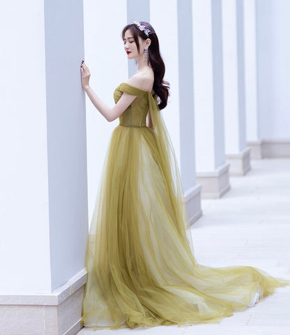 Cute tulle long prom dress A line evening gown  10337