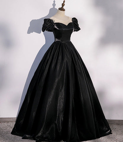 Black satin long prom dress A line evening gown  10347