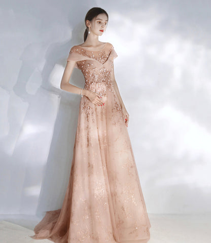 Stylish tulle sequins long prom dress evening dresses  10469