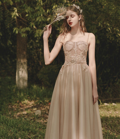 Cute tulle lace long prom dress A line evening dress  10398