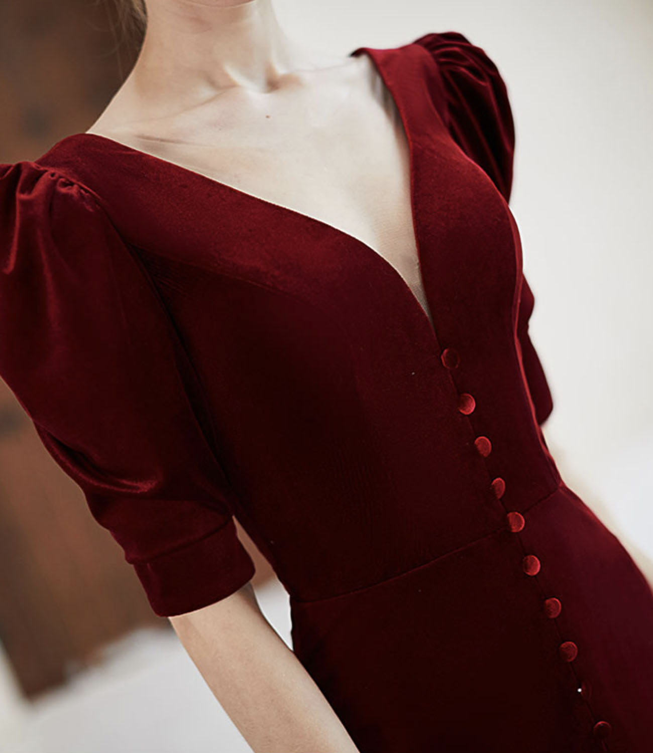 Burgundy velvet long prom dress mermaid evening dress  10414