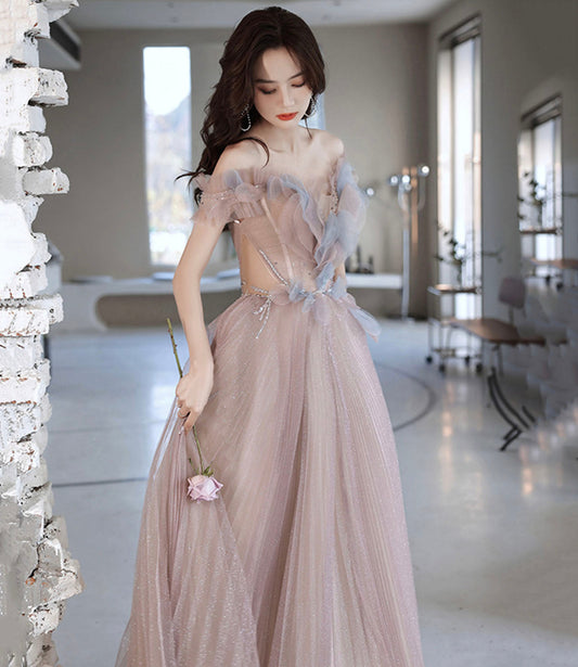 Cute tulle long prom dress A line evening dress  10426